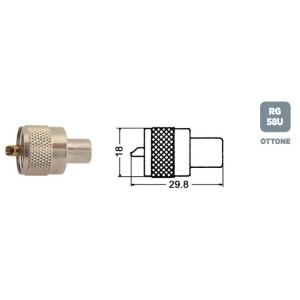 Conector masculino PL 259 VITE UHF estándar, para RG-58U