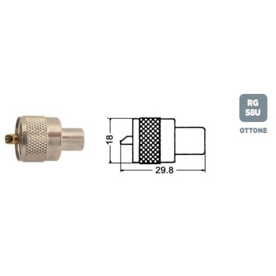 Conector masculino PL 259 VITE UHF estándar, para RG-58U