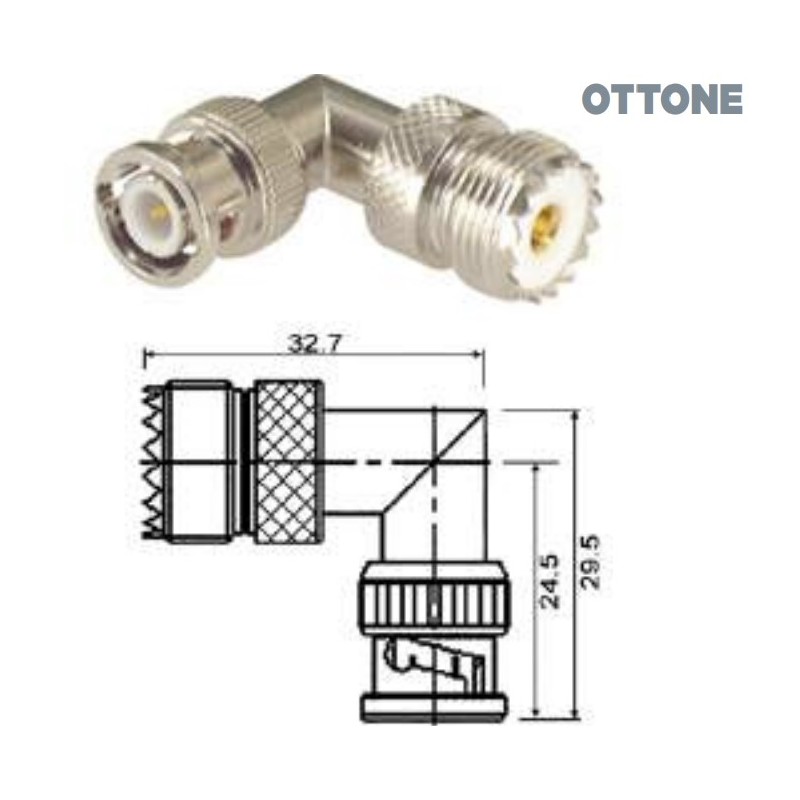 Adattatore 9 gradi femmina UHF a maschio BNC 
